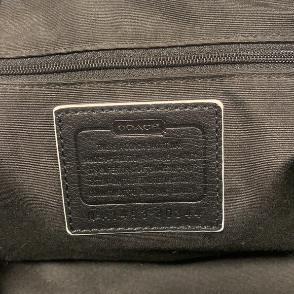 Black Leather Coach Handbag with White Piping - Picture 4 of 7